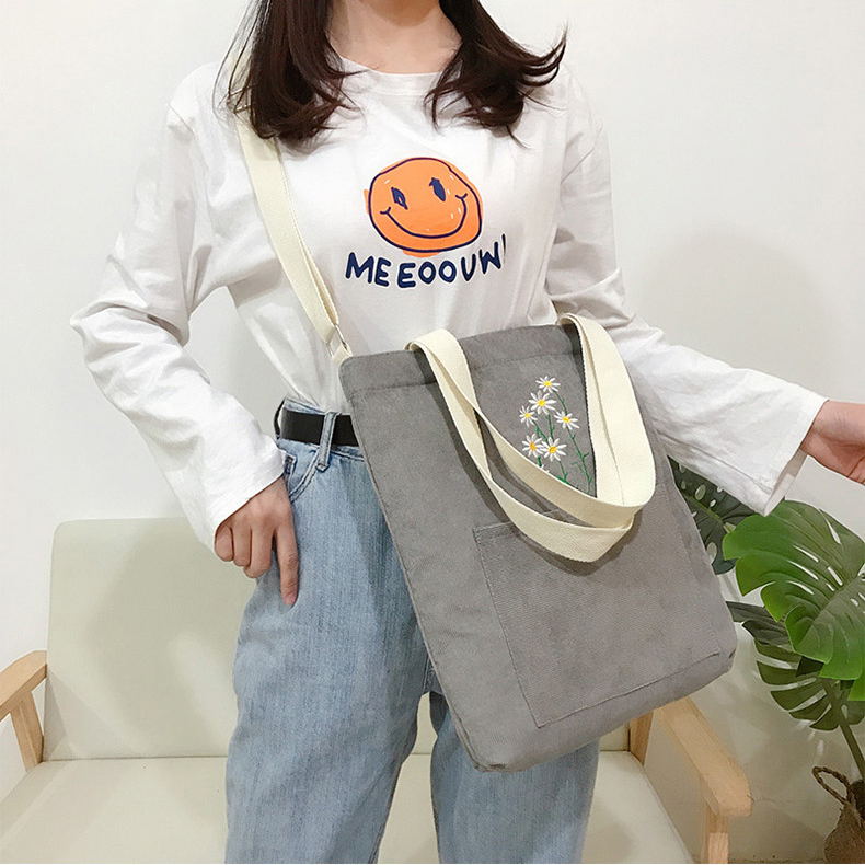 Corduroy Tote Sling Bag Custom Pocket Inside Women Corduroy Crossbody Bag With Zipper