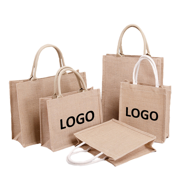 Wholesale Factory Custom Printed Burlap Handbag Eco Reusable Shopping Jute Tote Bag Jute Bags factory