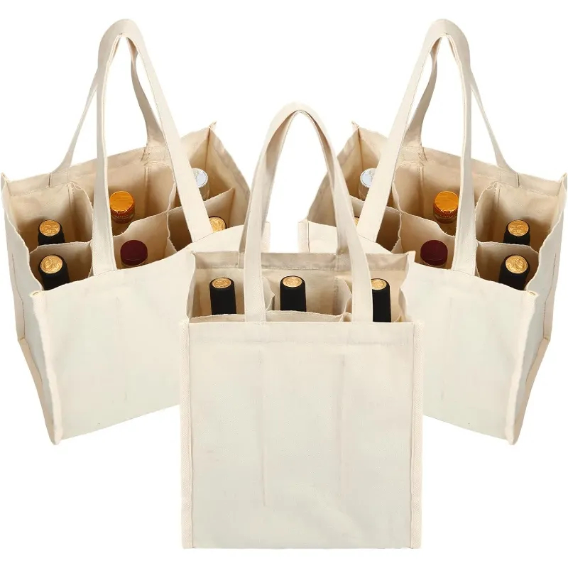 Manufacturer Customized Cotton Wine Bag with Printed Logo Single Packaging Canvas Bottle Bags Featuring Letter Pattern